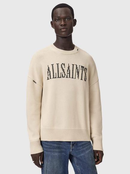 AllSaints Crossed Loose Fit Crew Neck Cotton Jumper, Off White, Off White