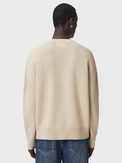 AllSaints Crossed Loose Fit Crew Neck Cotton Jumper, Off White - view 2, Off White