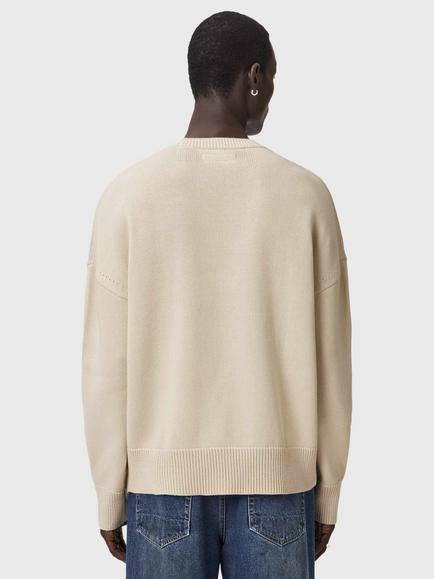 AllSaints Crossed Loose Fit Crew Neck Cotton Jumper, Off White - view 2, Off White