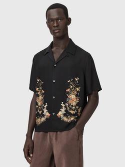 AllSaints Parsons Floral Panel Short Sleeve Shirt, Jet Black, Jet Black