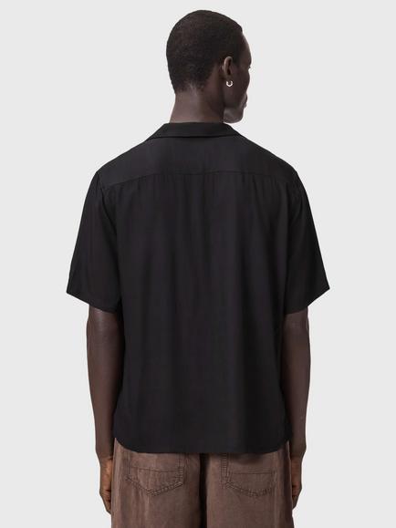 AllSaints Parsons Floral Panel Short Sleeve Shirt, Jet Black - view 2, Jet Black