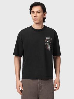 AllSaints Araknid Graphic Print Crew Neck Cotton T-Shirt, Washed Black, Washed Black