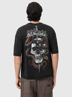 AllSaints Araknid Graphic Print Crew Neck Cotton T-Shirt, Washed Black - view 2, Washed Black