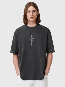 AllSaints Knox Cotton Loose Fit Short Sleeve Embroidered T-Shirt, Washed Black, Washed Black