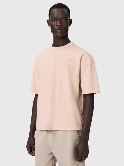 AllSaints Insignia Cotton Loose Fit Short Sleeve Embroidered T-Shirt, Pink