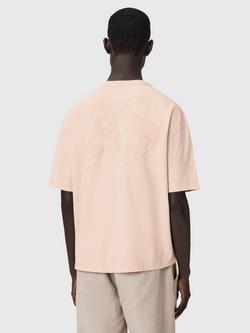 AllSaints Insignia Cotton Loose Fit Short Sleeve Embroidered T-Shirt, Pink - view 2, Pink