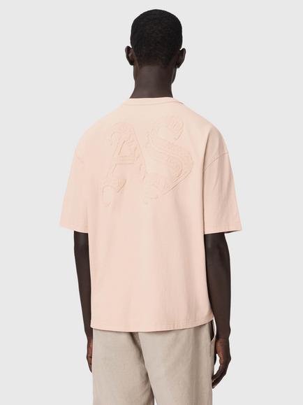 AllSaints Insignia Cotton Loose Fit Short Sleeve Embroidered T-Shirt - view 2, Pink