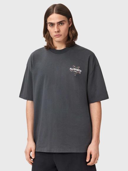 AllSaints Pentacle Crew Neck Short Sleeve Cotton T-Shirt, Black Nearly Black, Black Nearly Black