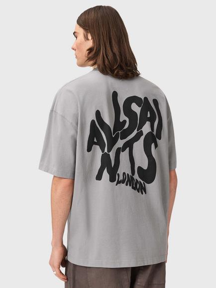 AllSaints Orlando Cotton Regular Fit Short Sleeve Print T-Shirt - view 2, Pebble Grey