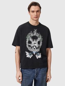 AllSaints Palm Ripper Graphic Print Cotton T-Shirt, Washed Black, Washed Black
