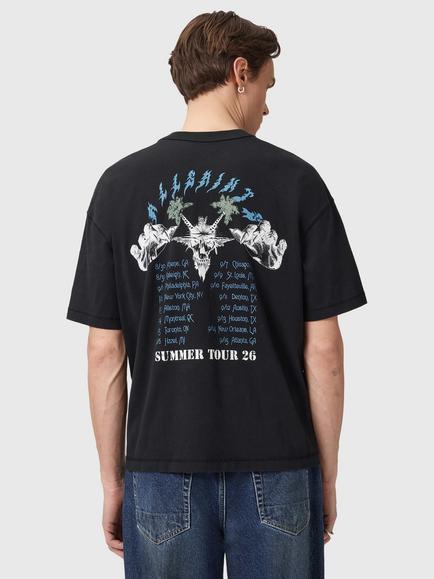 AllSaints Palm Ripper Graphic Print Cotton T-Shirt, Washed Black - view 2, Washed Black