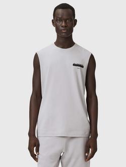 AllSaints Redacted Logo Sleeveless Cotton Top, Pebble Grey, Pebble Grey