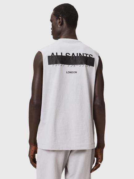 AllSaints Redacted Logo Sleeveless Cotton Top, Pebble Grey - view 2, Pebble Grey
