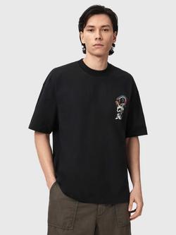 AllSaints Snakepit Graphic Print Cotton T-Shirt, Washed Black