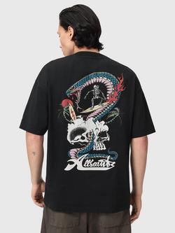 AllSaints Snakepit Graphic Print Cotton T-Shirt - view 2, Washed Black