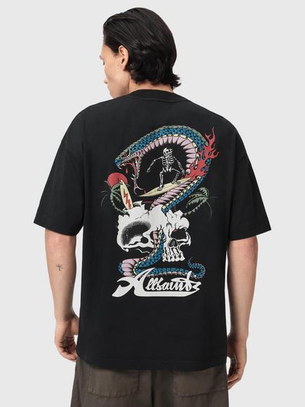 AllSaints Snakepit Graphic Print Cotton T-Shirt - view 2, Washed Black
