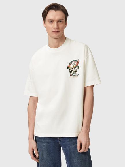 AllSaints Snakepit Graphic Print Cotton T-Shirt, Chalk White