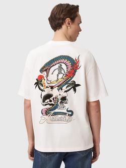 AllSaints Snakepit Graphic Print Cotton T-Shirt - view 2, Chalk White