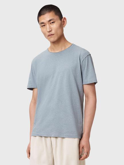AllSaints Flax Cotton Blend Short Sleeve T-Shirt, Maya Blue