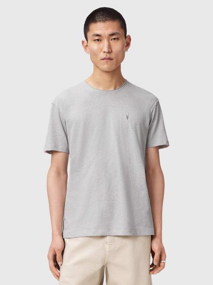 AllSaints Flax Cotton Blend Short Sleeve T-Shirt, Pebble Grey