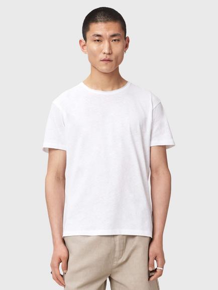 AllSaints Flax Cotton Blend Short Sleeve T-Shirt, Optic White