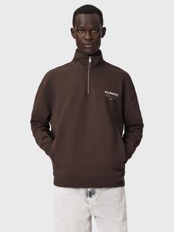 AllSaints Underground Half Zip Cotton Sweatshirt, Brown, Brown