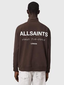 AllSaints Underground Half Zip Cotton Sweatshirt, Brown - view 2, Brown
