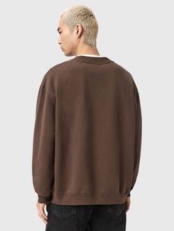 AllSaints Xander Cropped Cotton Blend Sweatshirt, Jet Black - view 2, Bitter Brown