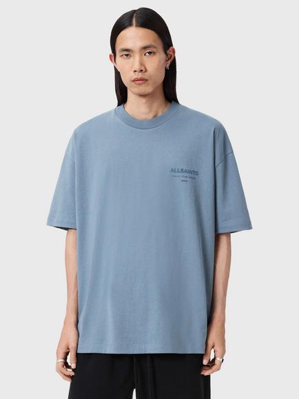 AllSaints Xander Crew Neck Cotton T-Shirt, Bitter Brown, Coastline Blue