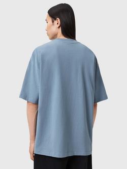 AllSaints Xander Crew Neck Cotton T-Shirt, Bitter Brown - view 2, Coastline Blue