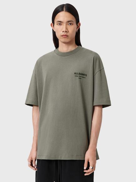 AllSaints Xander Crew Neck Cotton T-Shirt, Bitter Brown, Maple Green