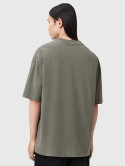 AllSaints Xander Crew Neck Cotton T-Shirt, Bitter Brown - view 2, Maple Green