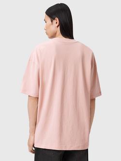 AllSaints Xander Crew Neck Cotton T-Shirt, Bitter Brown - view 2, Sunbaked Pink