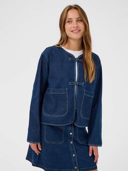 Saint Tropez Oivy Bow Front Denim Jacket, Medium Blue, Medium Blue