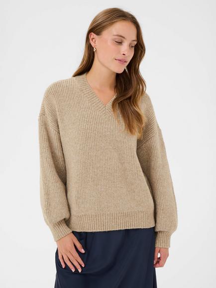 Saint Tropez Ottoline V-Neck Jumper, Tannin Melange