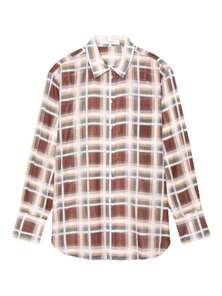 FRAME The Boy Check Cotton Blend Shirt, Cream/Brown, Cream/Brown