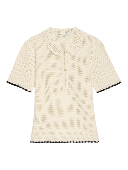 FRAME The Daybreak Short Sleeve Knit Polo Shirt, Cream, Cream