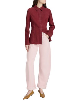 FRAME The Suede Concealed Placket Shirt, Red - view 2, Red