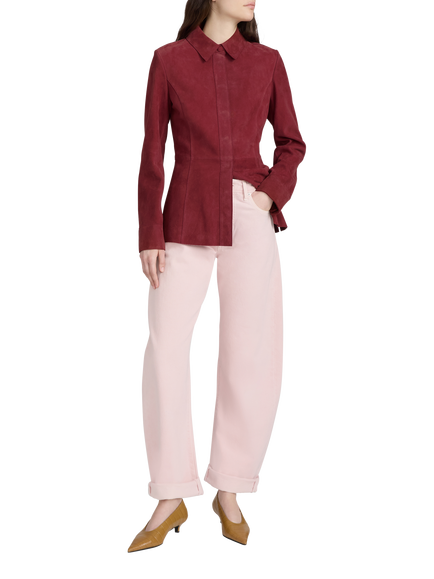 FRAME The Suede Concealed Placket Shirt, Red - view 2, Red