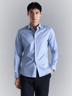 Mango Cotton Blend Regular Fit Stripe Shirt, Sky Blue, Sky Blue