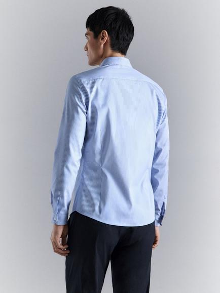 Mango Cotton Blend Regular Fit Stripe Shirt, Sky Blue - view 2, Sky Blue