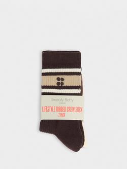 Sweaty Betty Lifestyle Varsity Ribbed Socks, Pack of 2, Sable Brown/Beige - view 2, Sable Brown/Beige