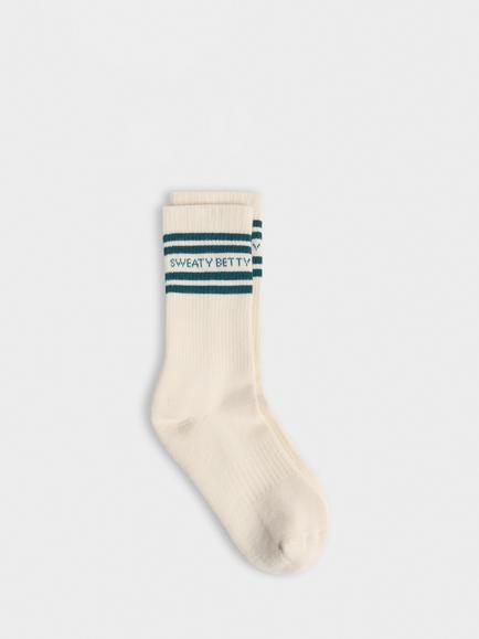 Sweaty Betty Varsity Slogan Socks, Cream/Green