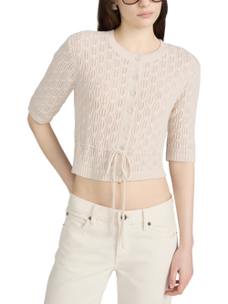 FRAME Clover Wool Blend Tie Detail Cropped Cardigan, Oatmeal Heather, Oatmeal Heather