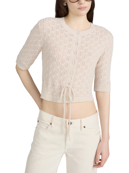 FRAME Clover Wool Blend Tie Detail Cropped Cardigan, Oatmeal Heather, Oatmeal Heather