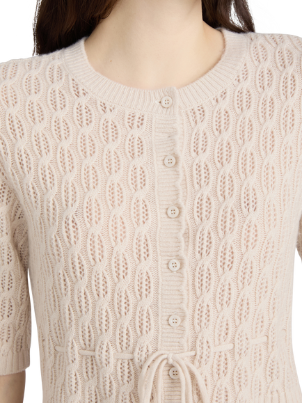 FRAME Clover Wool Blend Tie Detail Cropped Cardigan, Oatmeal Heather - view 2, Oatmeal Heather