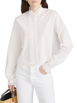 FRAME Keepsake Lace Trim Pintuck Cotton Blouse, White, White