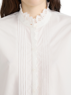 FRAME Keepsake Lace Trim Pintuck Cotton Blouse, White - view 2, White