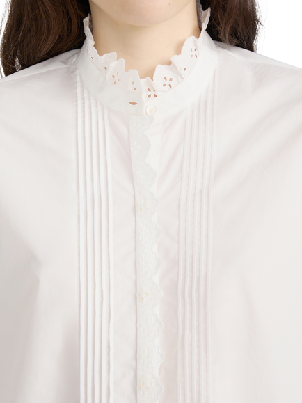 FRAME Keepsake Lace Trim Pintuck Cotton Blouse, White - view 2, White