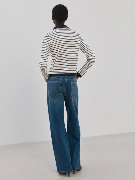 Mango Pocket Detail Stripe Cardigan, Navy - view 2, Navy